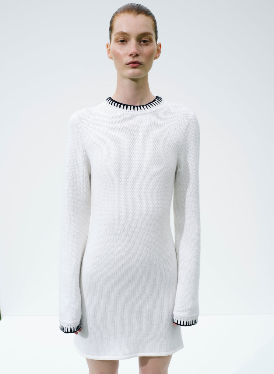 Scarlett Off-White Contrast Stitch Wool Mini Dress