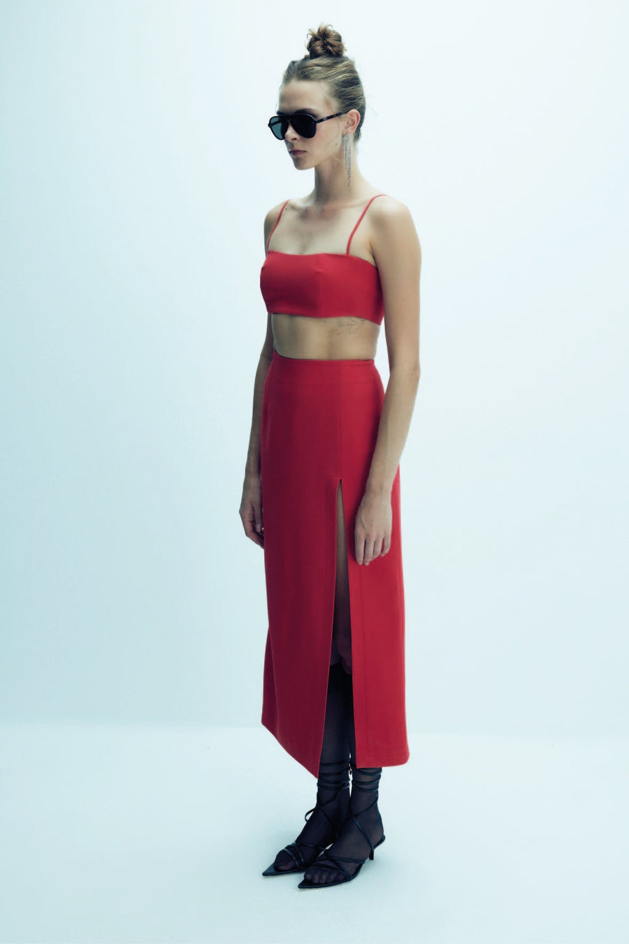 Lea Crepe Maxi Skirt in Paprika Red