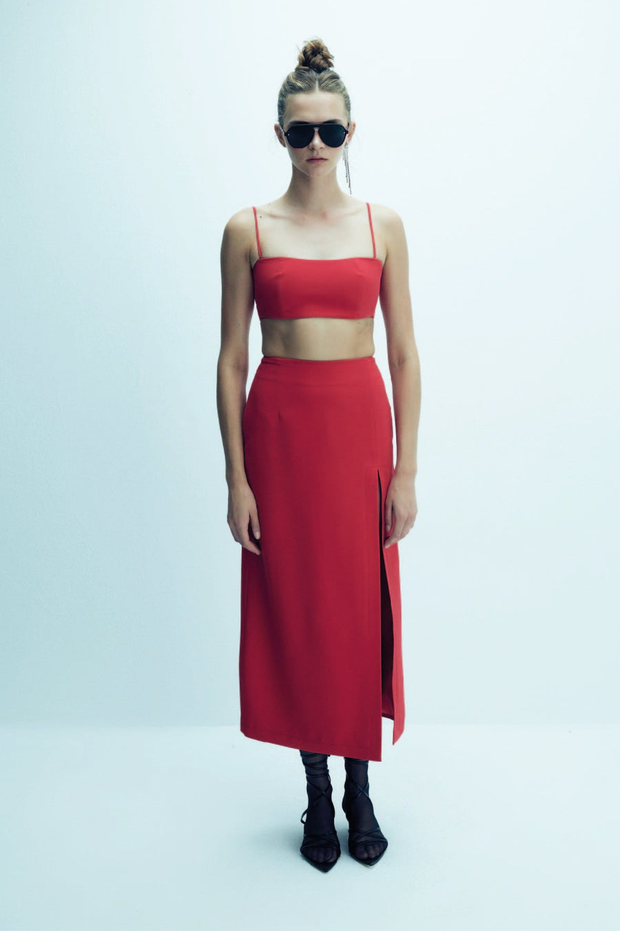 Lea Crepe Maxi Skirt in Paprika Red