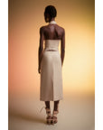 Light Beige Audrey Lace-up Linen Midi Dress | Porterist