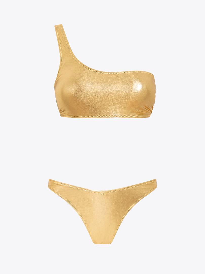 Light Gold Single Shoulder Bikini Set Gold  - Porterist 1