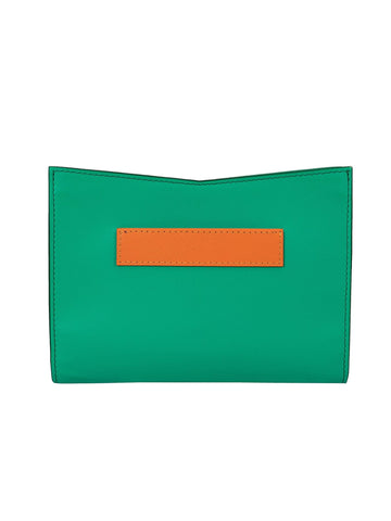 Barb Green Orange Dual Color Leather Hand Bag