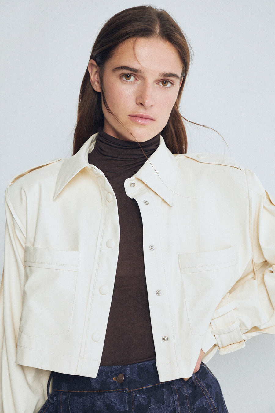 Liva Ecru Leather Mini Jacket - Porterist 1