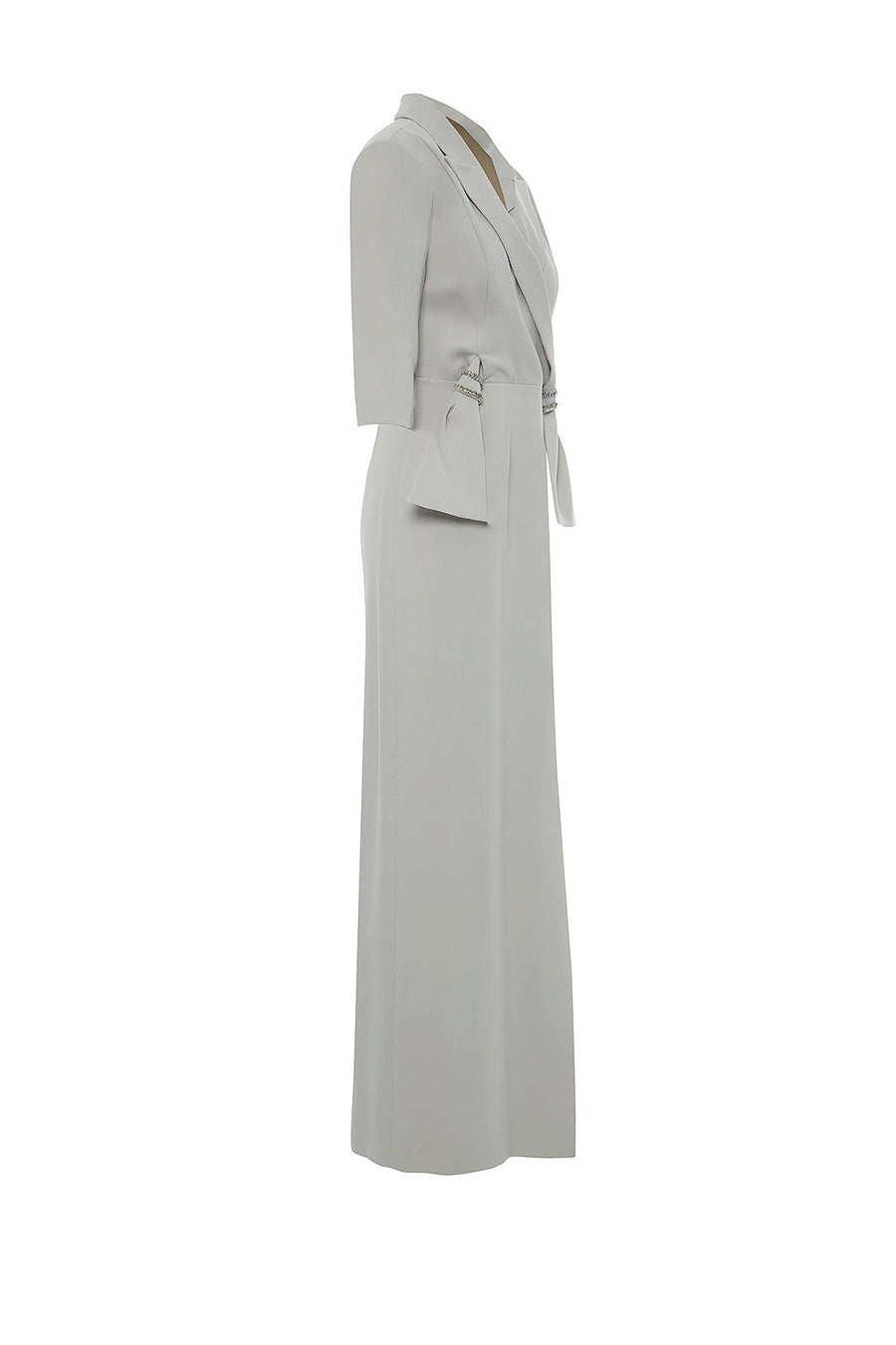 Gray Long Dress With Elegant Collar Detail Embroidered Neckline Wadding Fınal Item - Porterist 2