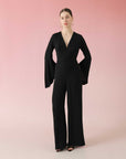 Flared Sleeve V-Neck Jumpsuit Black