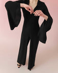 Flared Sleeve V-Neck Jumpsuit Black