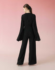 Flared Sleeve V-Neck Jumpsuit Black