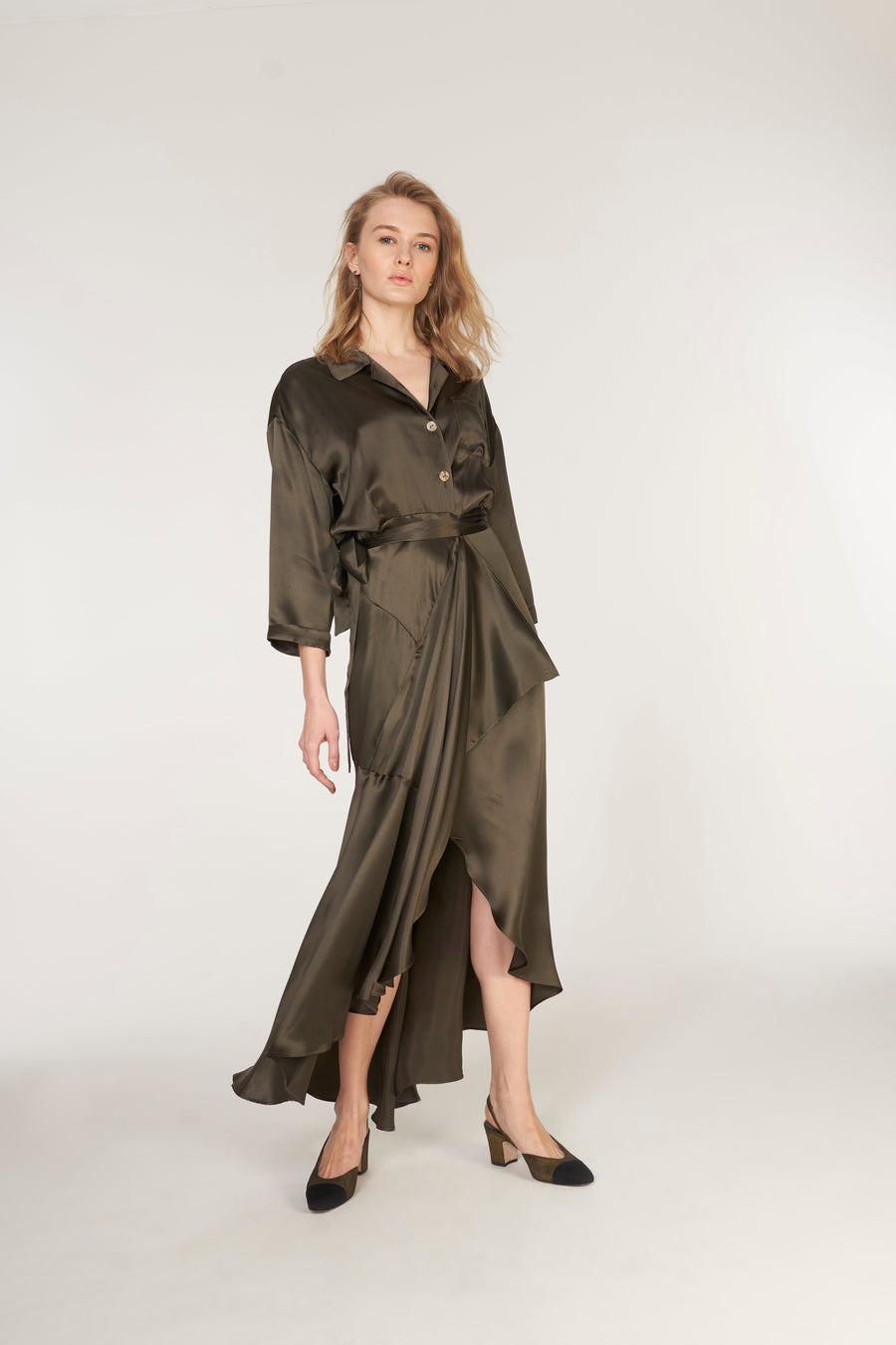 Pejay Satin Silk Green Dress | Porterist