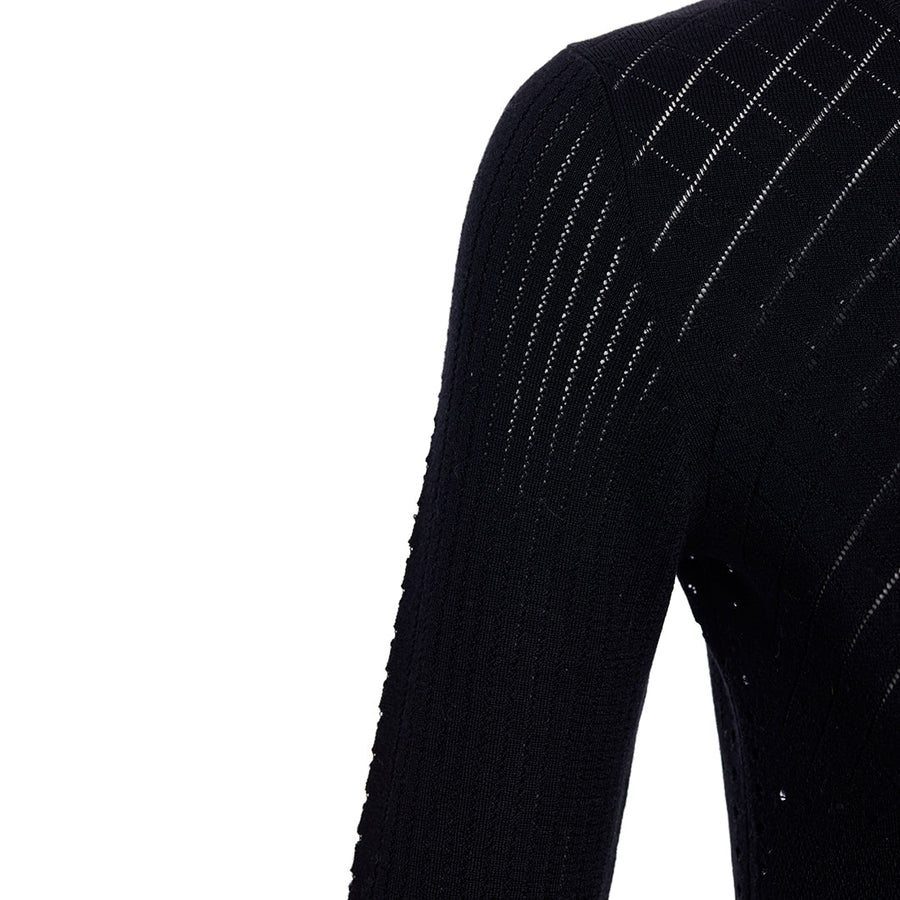 Wool & Silk Martha Openwork Crew - neck Black Sweater