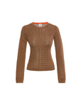 Wool & Silk Martha Openwork Crew - neck Brown Sweater