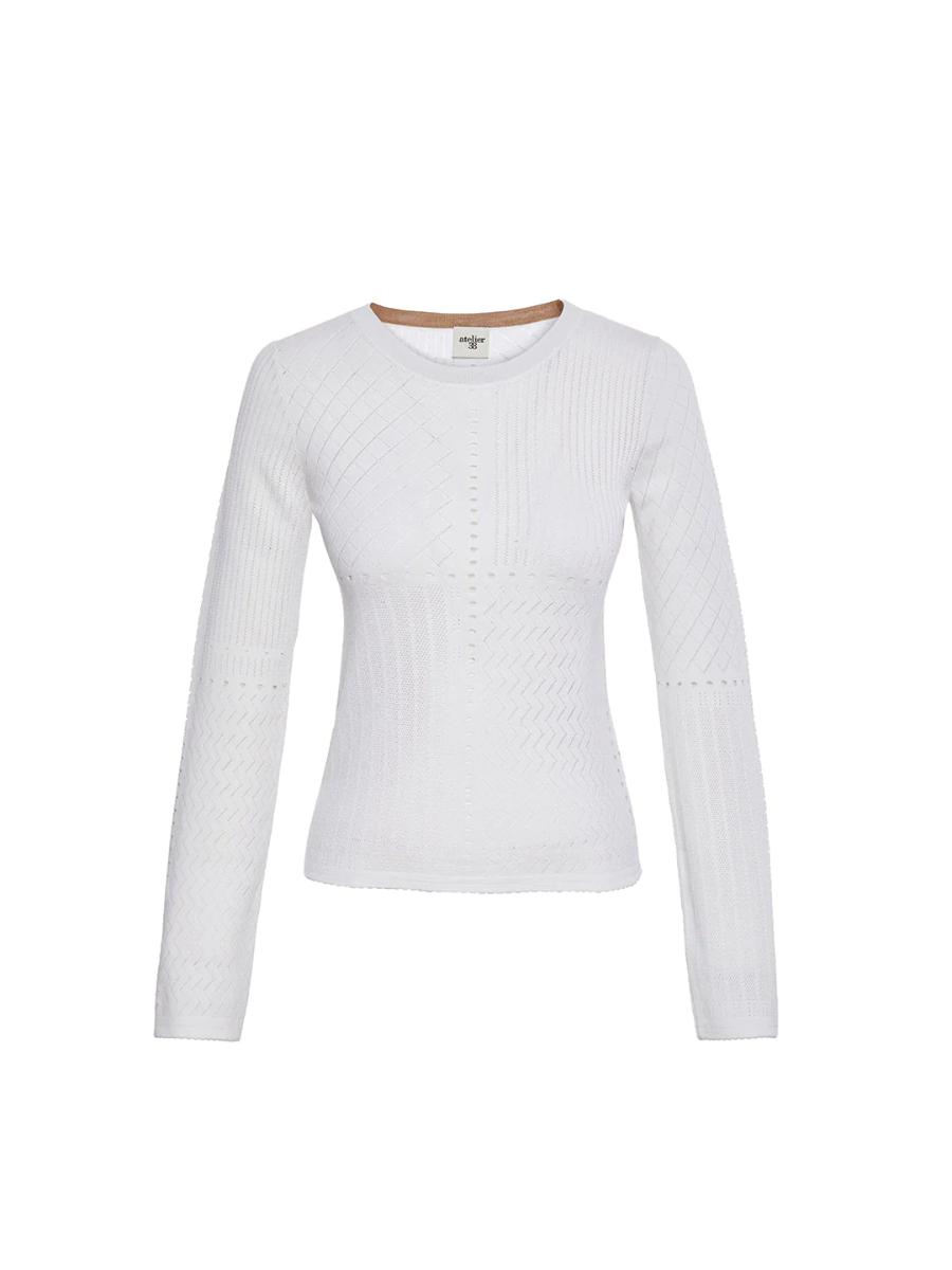 Wool & Silk Martha Openwork Crew - neck White Sweater