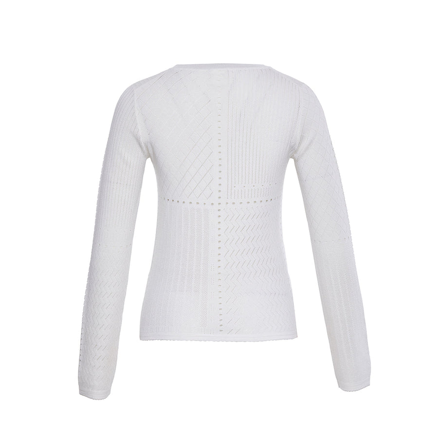 Wool & Silk Martha Openwork Crew - neck White Sweater