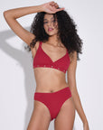 Martina Asymmetric Red Bikini Set With Gold Pin | Porterist