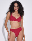 Martina Asymmetric Red Bikini Set With Gold Pin | Porterist