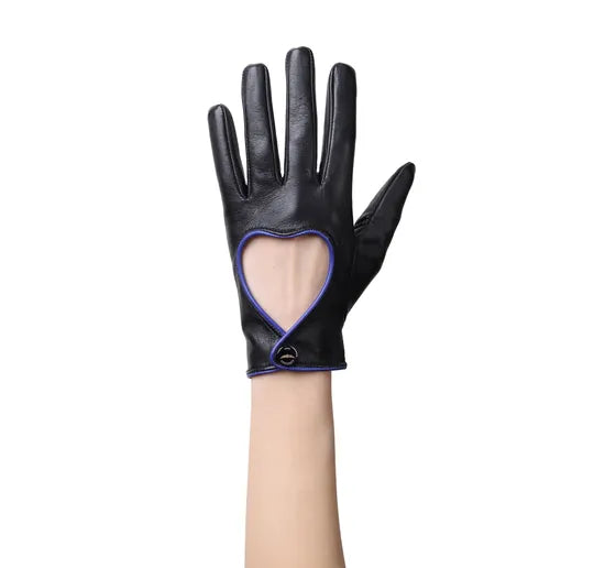 Blue Venus Heart Women Driver Leather Gloves