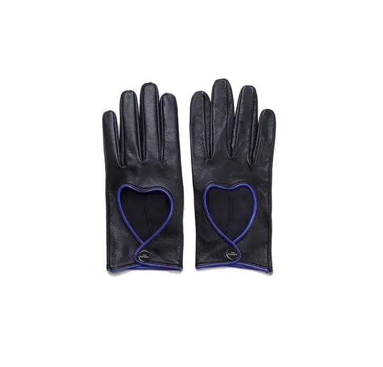 Blue Venus Heart Women Driver Leather Gloves