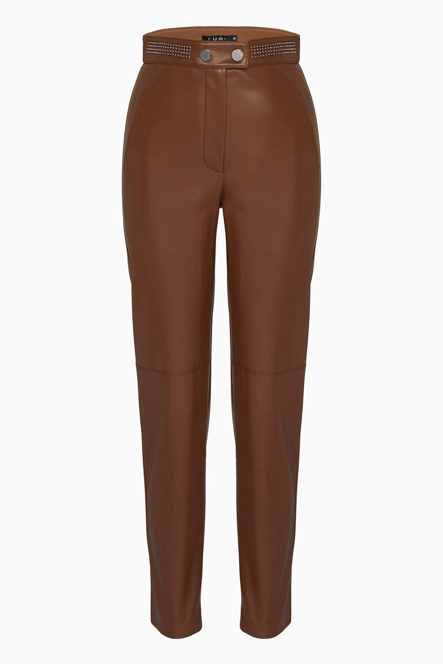 Brown Faux Leather Pants With Metal Accessories | Porterist