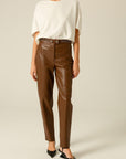 Brown Faux Leather Pants With Metal Accessories | Porterist