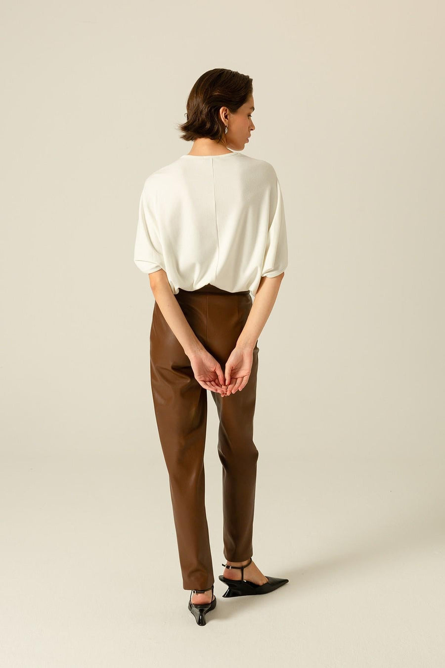 Brown Faux Leather Pants With Metal Accessories | Porterist