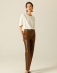 Brown Faux Leather Pants With Metal Accessories | Porterist