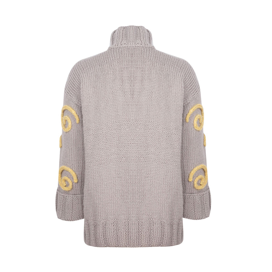 Milky Way Gray & Yellow Hand Knitted Spiral Sweater