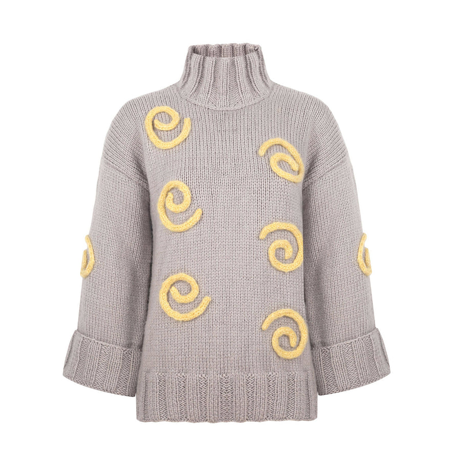 Milky Way Gray & Yellow Hand Knitted Spiral Sweater