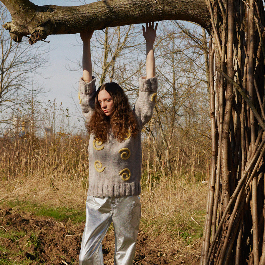 Milky Way Gray & Yellow Hand Knitted Spiral Sweater