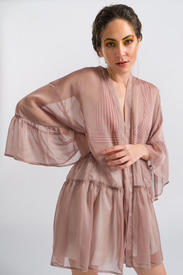 Mink Ruffled Chiffon Short Kimono | Porterist