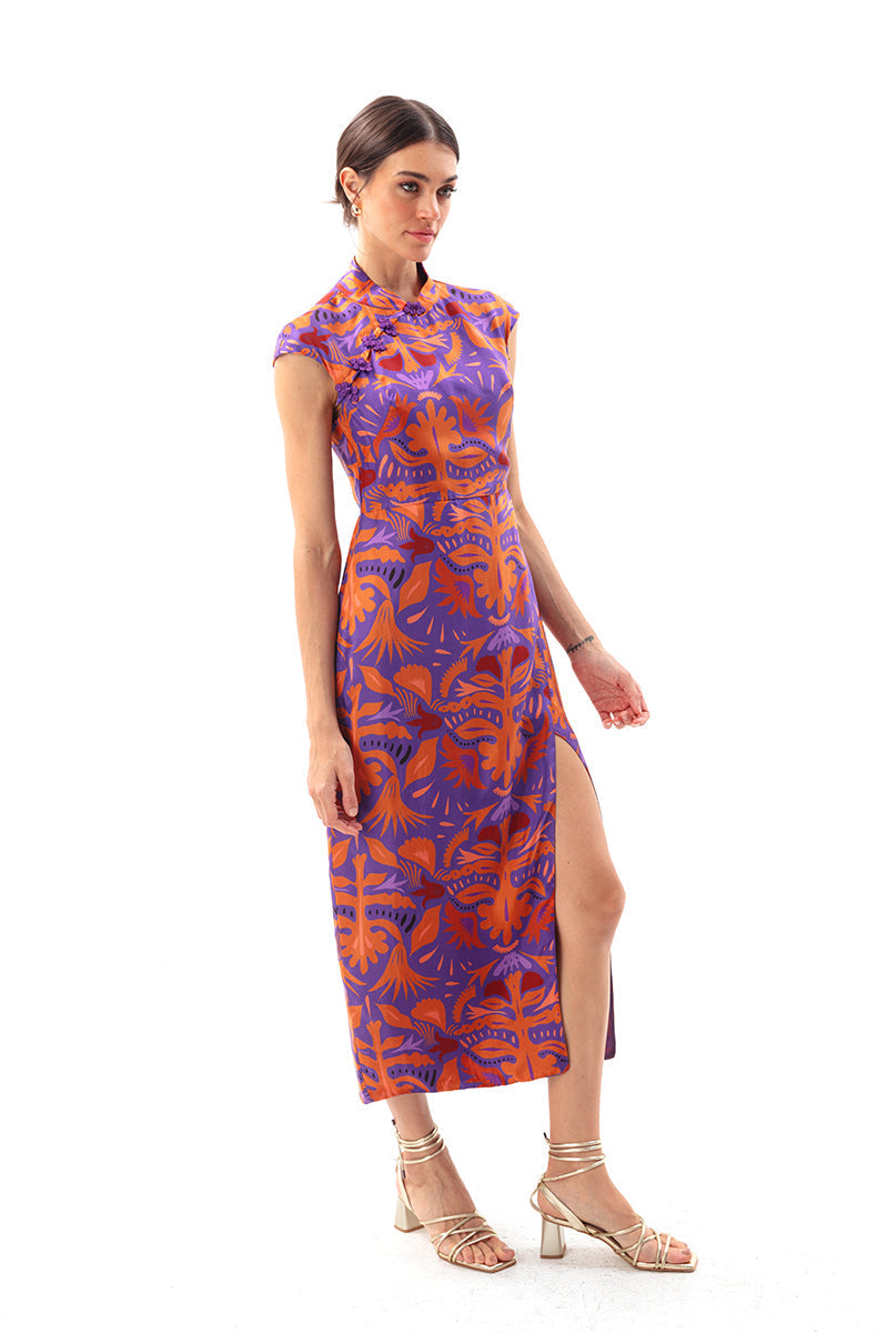 Mauve Maxi Cheongsam Dress Purple  - Porterist 1
