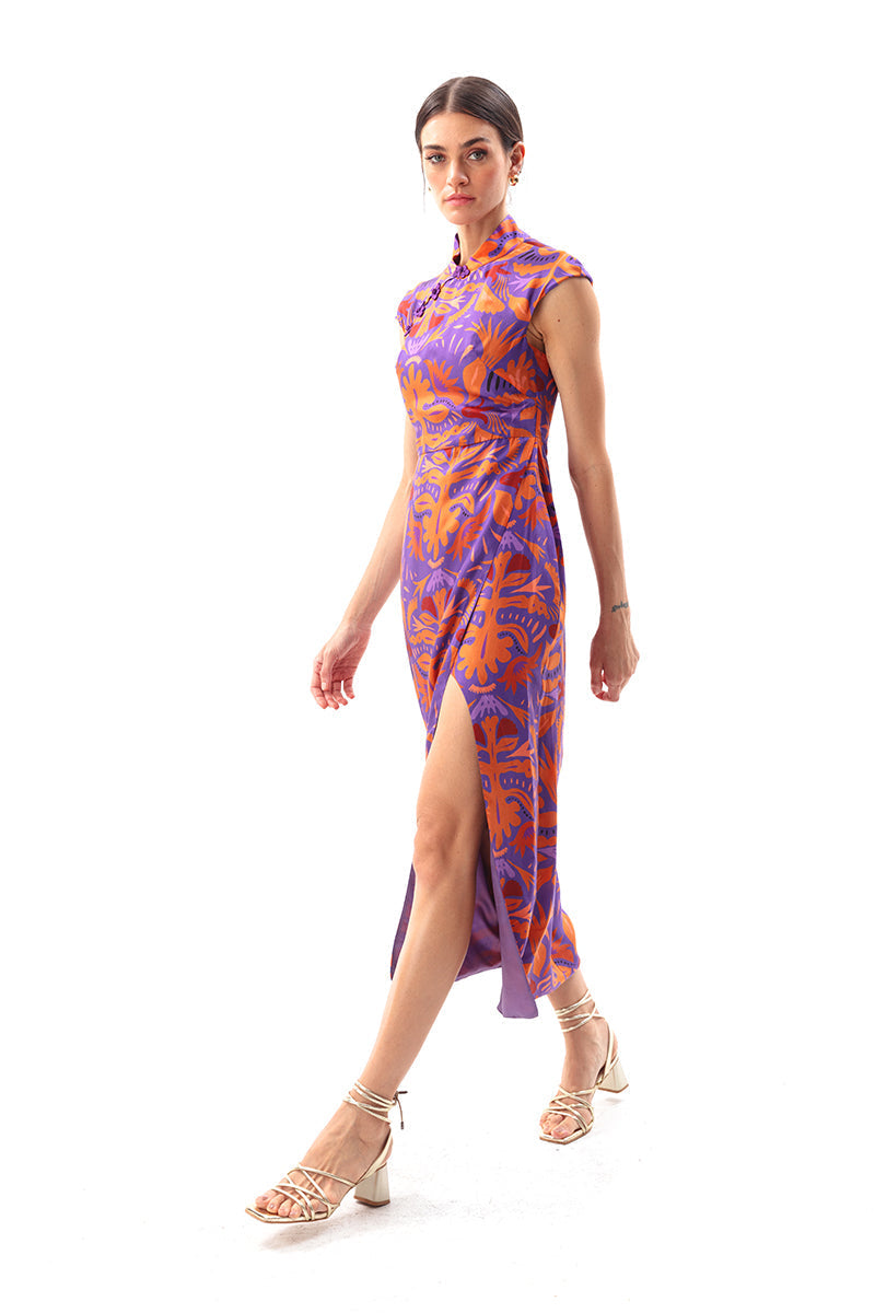 Mauve Maxi Cheongsam Dress Purple  - Porterist 2