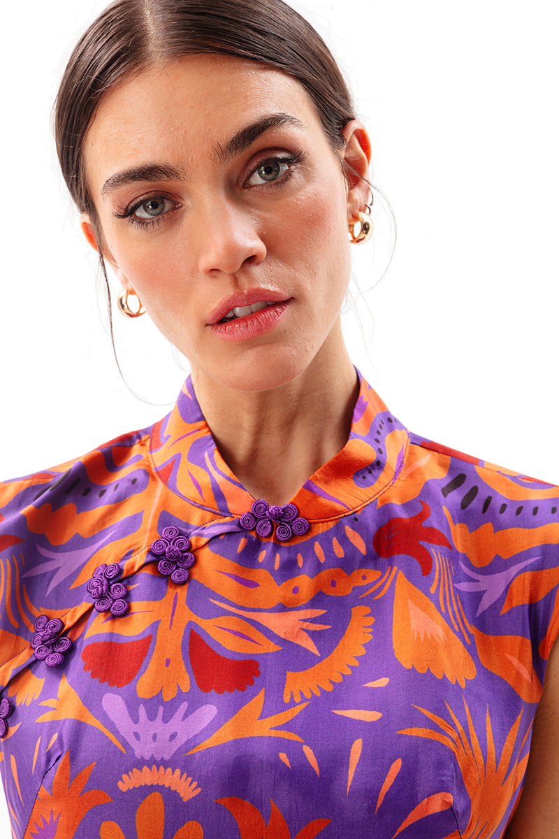 Mauve Maxi Cheongsam Dress Purple  - Porterist 3