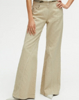 Green Wide Leg Jeans with Zipper Detail at Waist