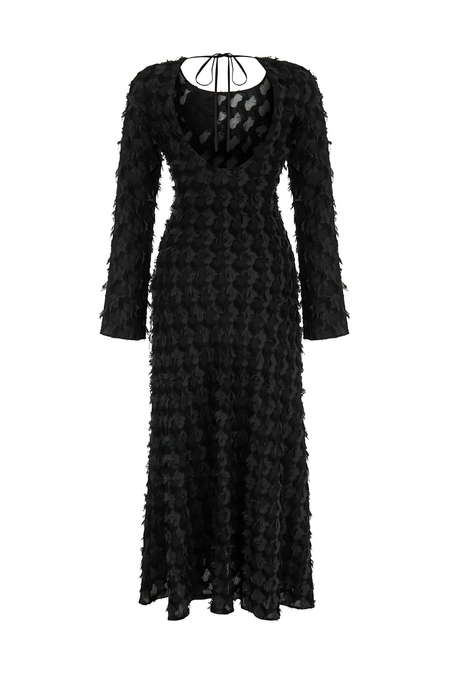 Backless Long Sleeve Black Maxi Dress