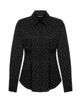 Black Rhinestone Embroidered Button-Up Shirt