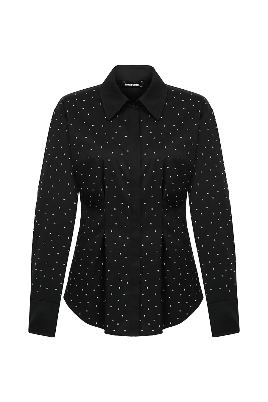 Black Rhinestone Embroidered Button-Up Shirt