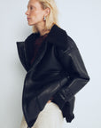 Black Noir Leather Coat with Plush Inside - Porterist 1