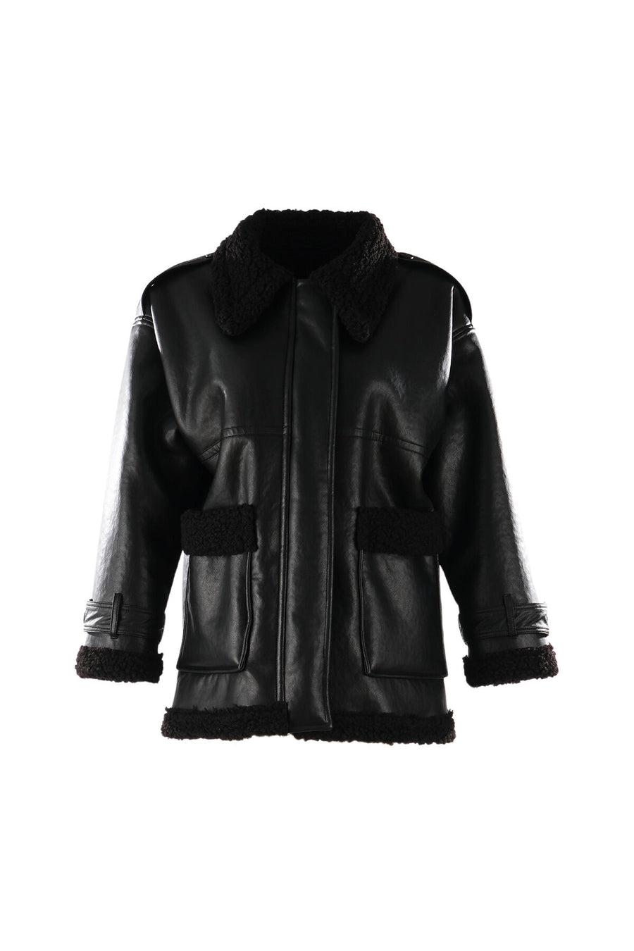 Black Noir Leather Coat with Plush Inside - Porterist 5