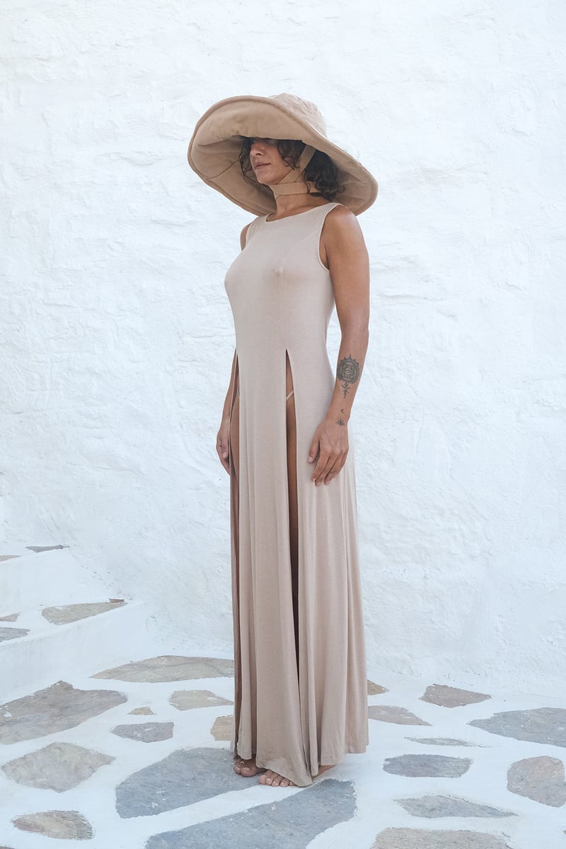 Nude Deep Slit Soft Sleeveless Dress | Porterist