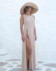 Nude Deep Slit Soft Sleeveless Dress | Porterist