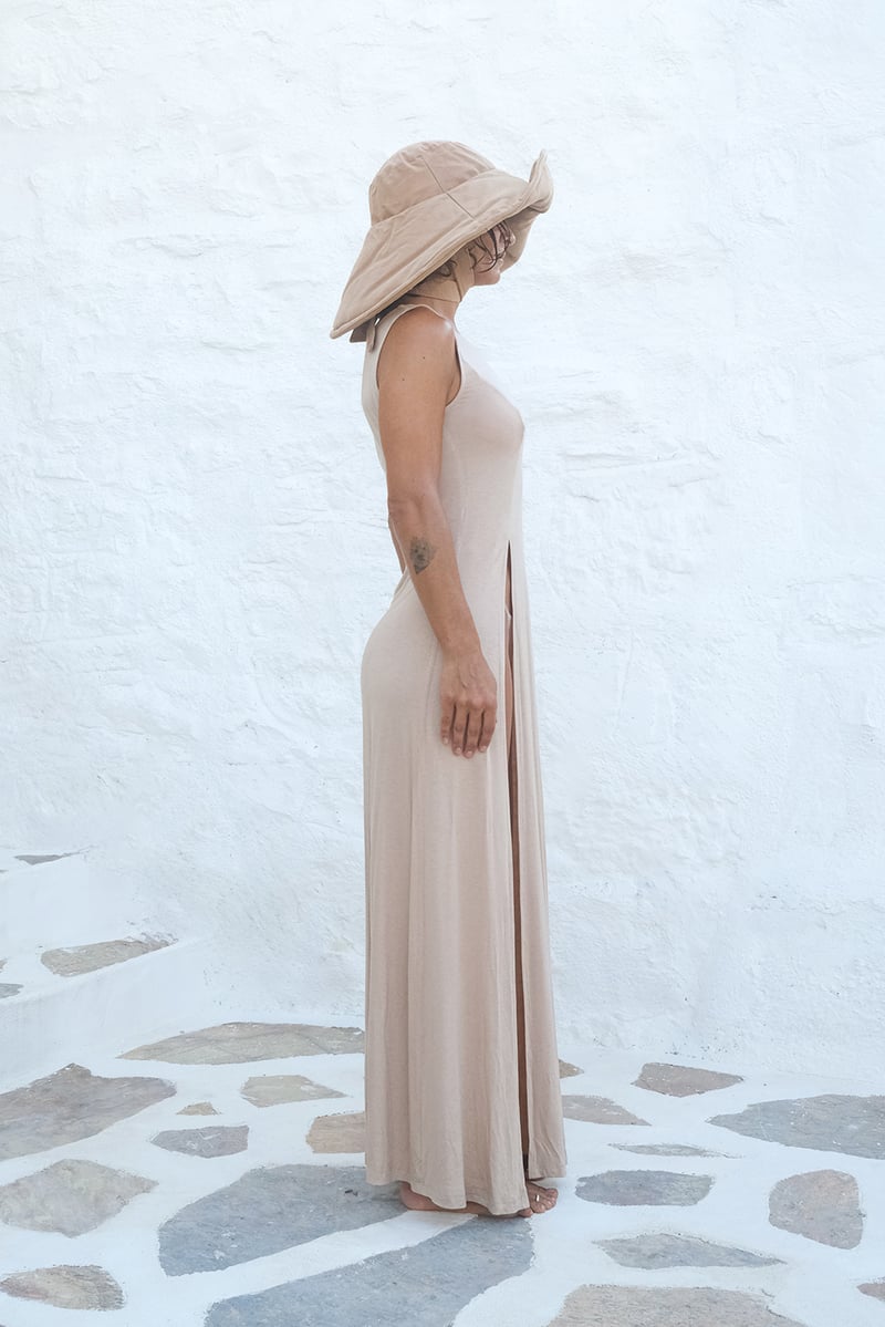 Nude Deep Slit Soft Sleeveless Dress | Porterist