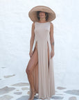 Nude Deep Slit Soft Sleeveless Dress | Porterist