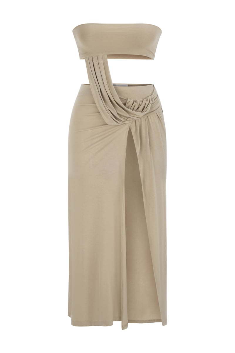 Nude z Detailed Long Strapless Dress | Porterist