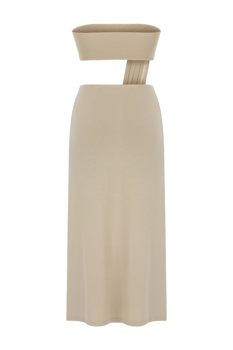 Nude z Detailed Long Strapless Dress | Porterist