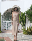 Nude z Detailed Long Strapless Dress | Porterist