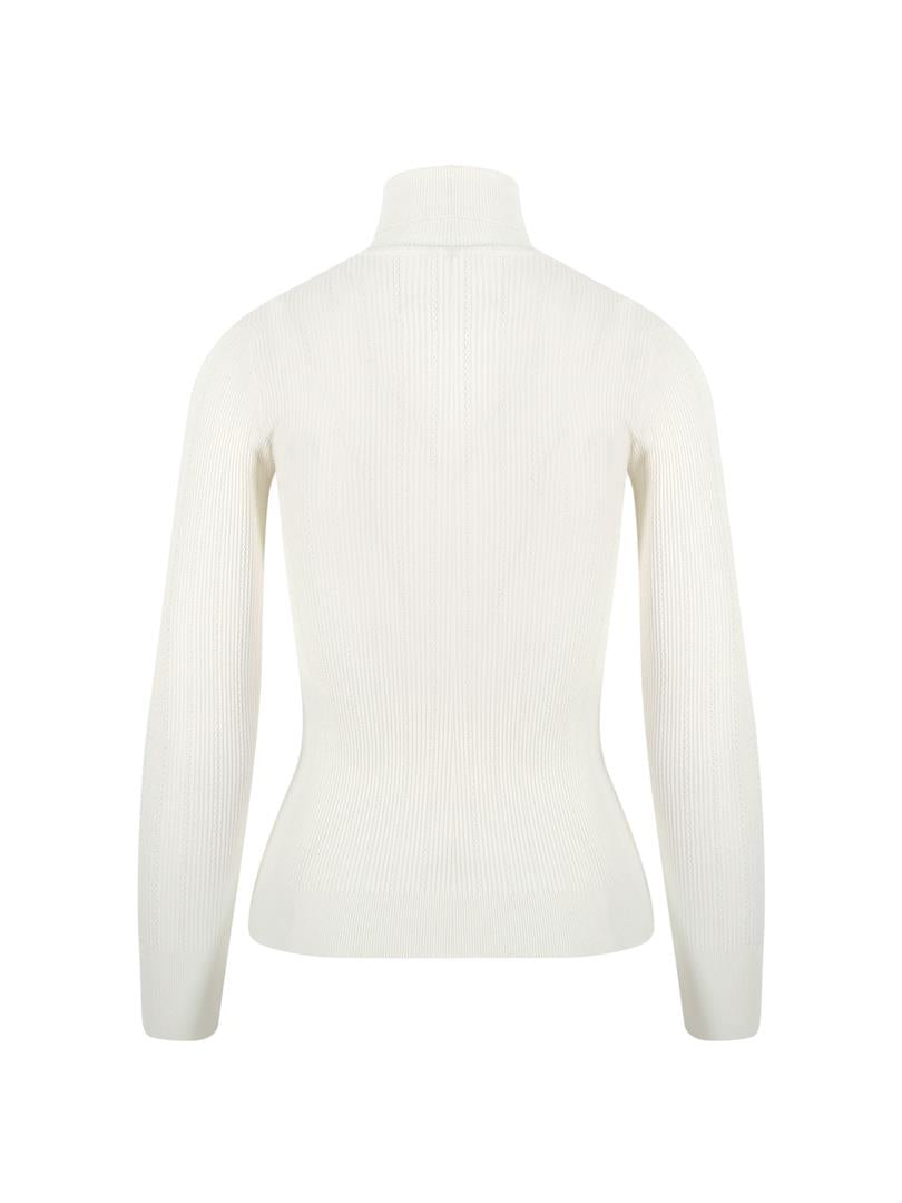 Shoulder Button Detailed Turtleneck Sweater - Ecru