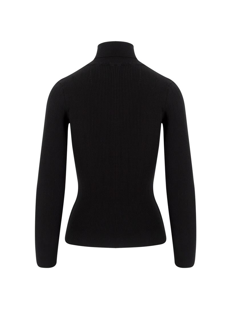 Shoulder Button Detailed Turtleneck Sweater - Black