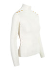 Shoulder Button Detailed Turtleneck Sweater - Ecru