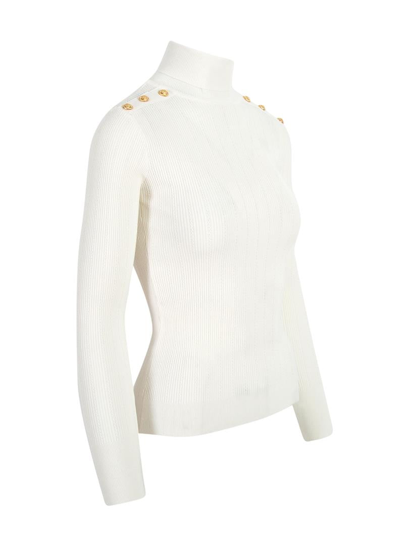 Shoulder Button Detailed Turtleneck Sweater - Ecru