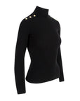 Shoulder Button Detailed Turtleneck Sweater - Black