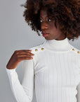 Shoulder Button Detailed Turtleneck Sweater - Ecru